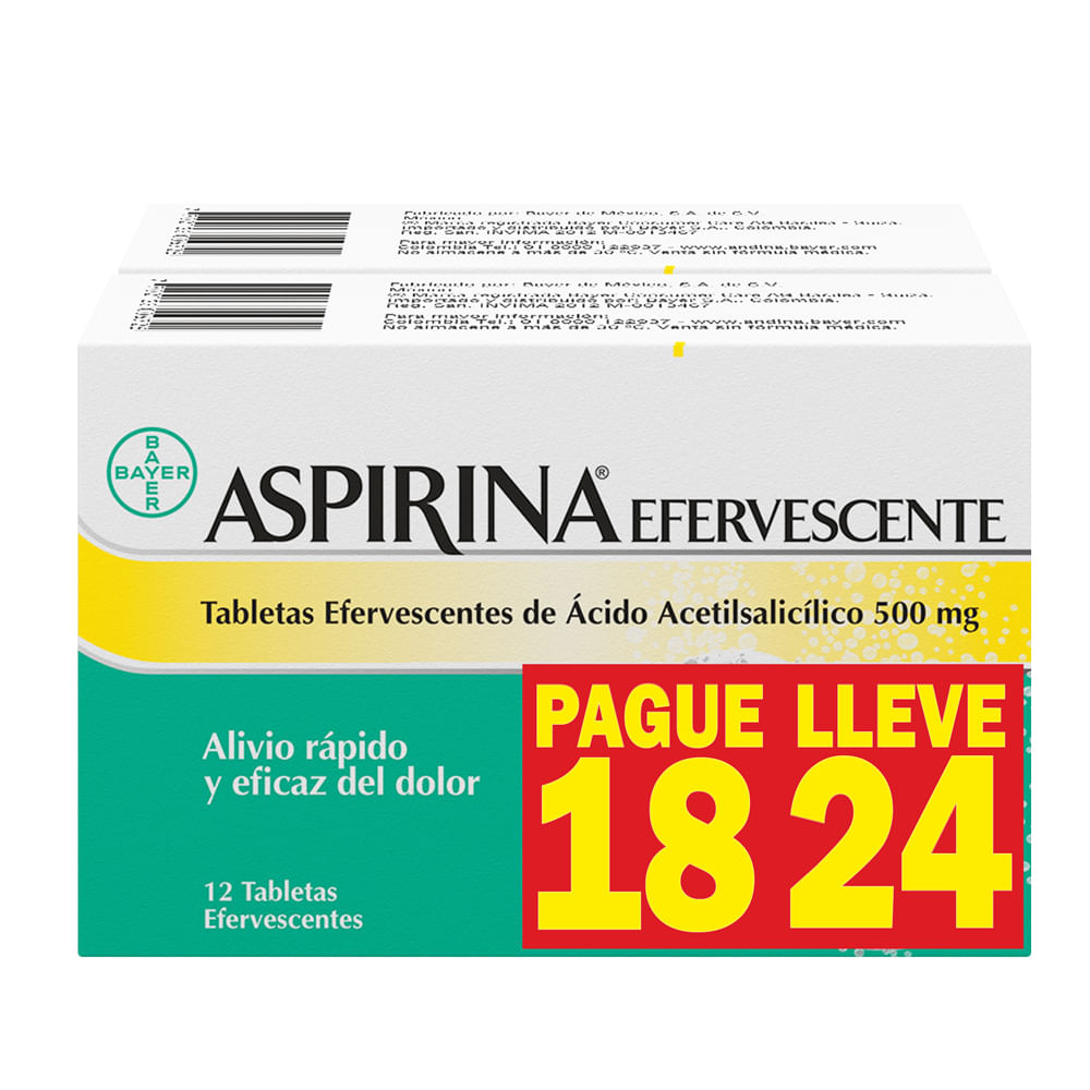 Oferta Aspirina Tableta Efervescente 500mg Pague:18 Lleve:24