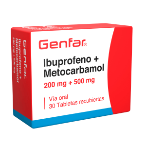 Ibuprofeno 200 mg + Metocarbamol 500 mg Tableta Recubierta Genfar
